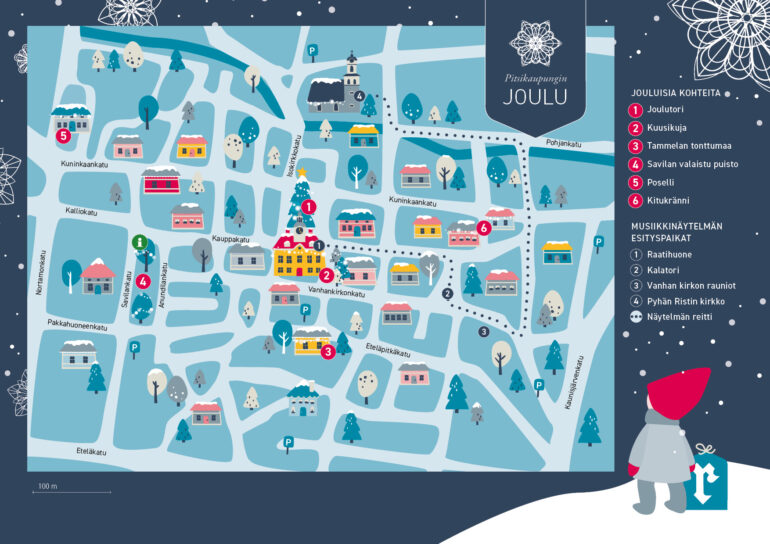 Pitsikaupungin joulun infokartta 2023.